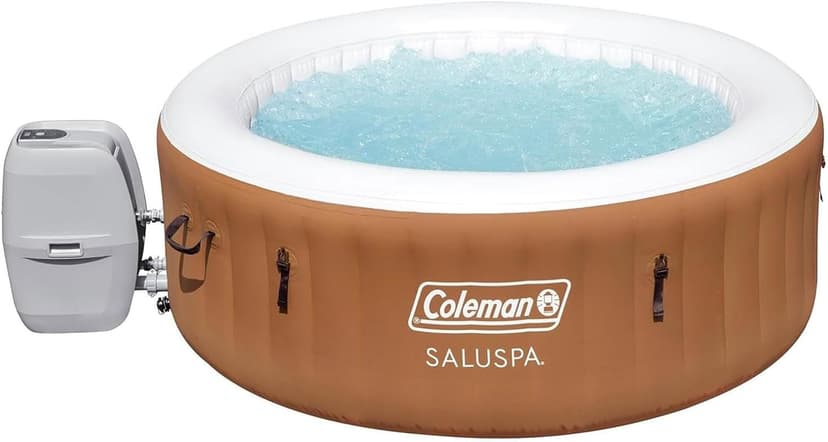 Coleman Ponderosa AirJet 2 to 4 Person Inflatable Hot Tub Round Portable Outdoor Spa w/ 120 AirJets & EnergySense Energy Saving Cover, Orange