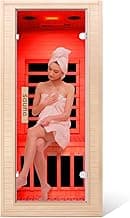 1-Person Indoor Sauna, Far Infrared Home Sauna Room Hemlock Wood Sauna Low EMF Far Infrared Heating with Tempered Glass Door,Bluetooth Speakers, Chromotherapy Lights for Family（110V, 1350W）