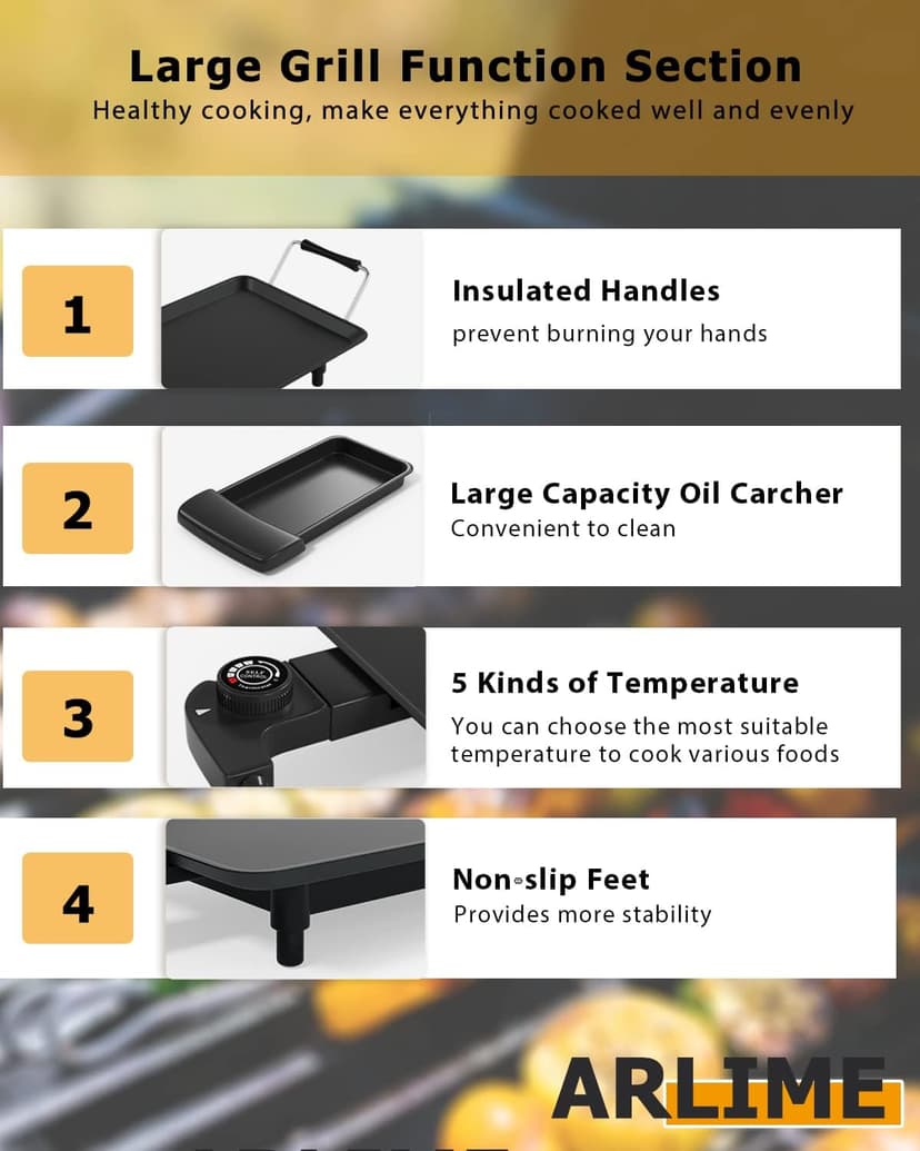 ARLIME Electric Griddle, 35" Teppanyaki Grill w/Extra Large Tabletop, Portable BBQ Grill Electric with Drip Pan & Adjustable Temperature, Long Griddle for Party, Home, Camping, Cooking