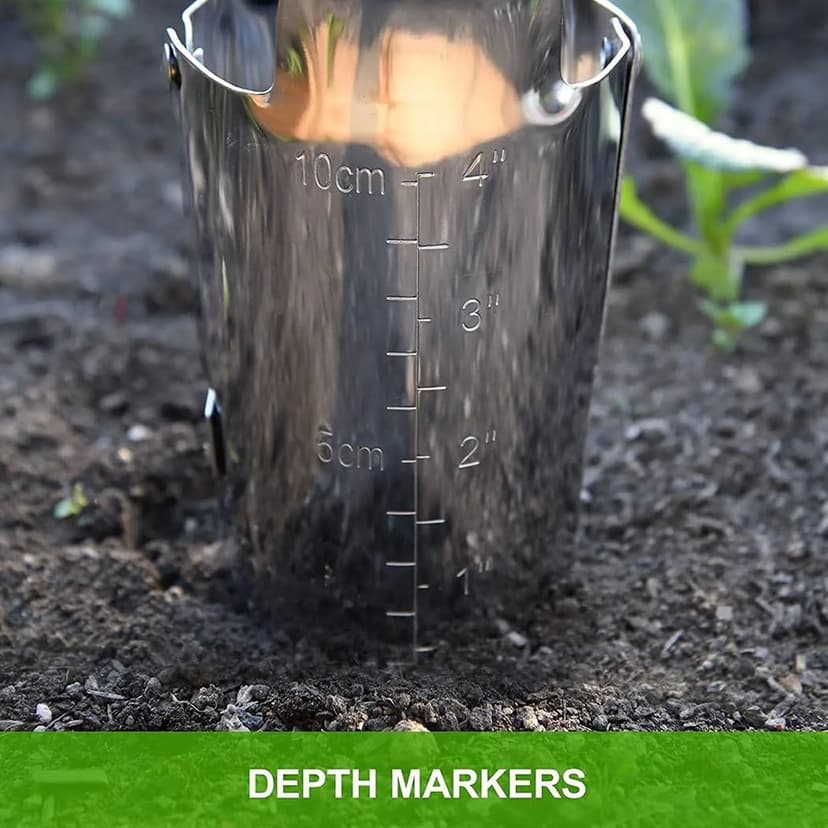 Bulb Planter Tool, 4 Inches Depth Mark Hand Bulb Planter, Non-Bending Stainless Steel Bulb Planter Digger, Garden Bulb Transplanter with Comfortable Grip Wooden Handle for Tulip and Daffodils
