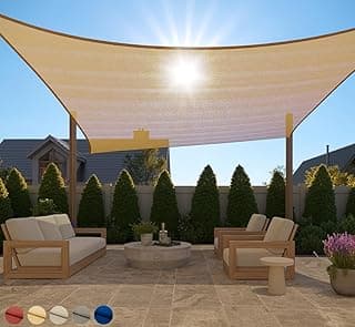 GORILLA GRIP Heavy Duty Sun Shade, UV Protection Fade Tear and Rust Resistant Rectangle Sunshade Canopy, Curved Edges Blocks Sunlight, Breathable Sail, Outdoor Patio, Lawn Garden 12x16 FT Sand