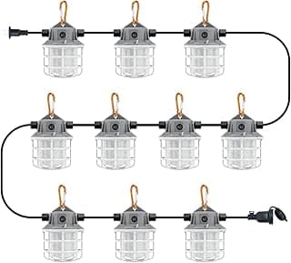 NS 100ft LED Construction String Lights, 150W 15000lm LED String Work Lights, Temporary Work Lights Linkable Industrial String Work Lights with Hook for Jiobsite, Outdoor Lighting (10)