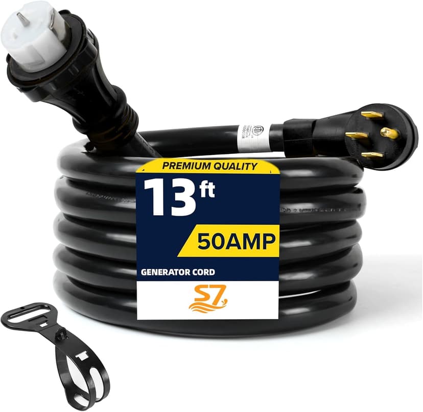 S7 50 Amp Generator Cord,13FT STW 6/3 + 8/1 14-50P to SS2-50R Twist Lock,Heavy Duty Cord with Organizer Lock Connectors