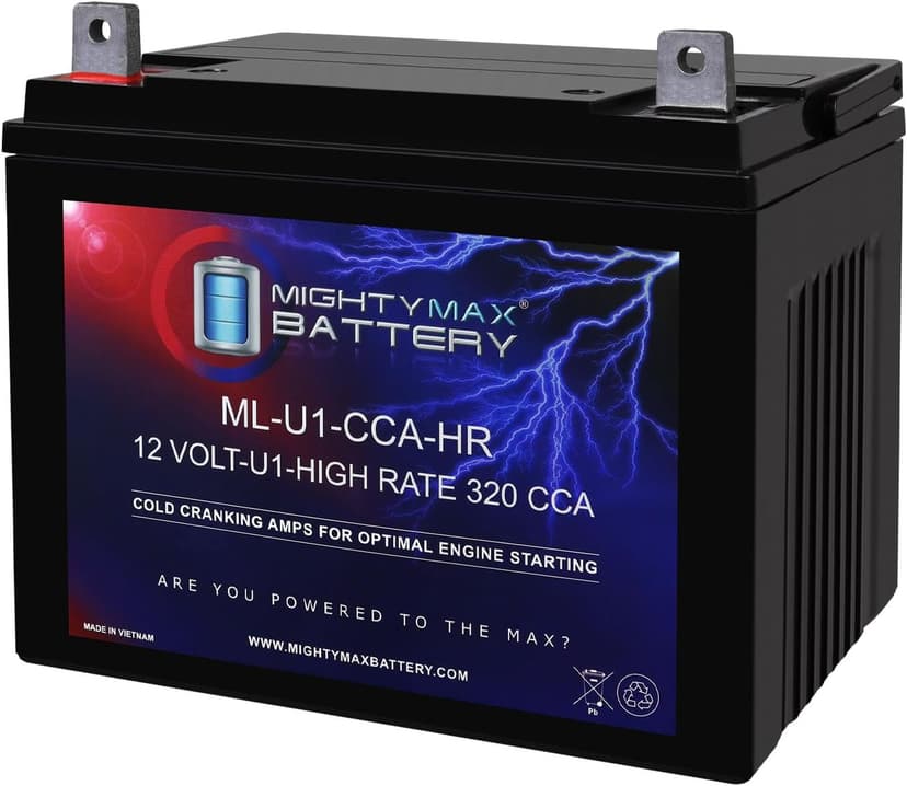 Mighty Max Battery ML-U1-CCAHR -12 Volt, 320 CCA, Nut and Bolt (NB) Terminal, Rechargeable SLA AGM Battery