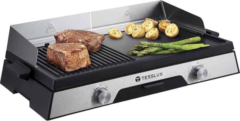 XL Electric Indoor Grill, 20” Non-stick Griddle Combo, 1600W Fast Heating, Dual Temperature Control, Detachable for Easy Cleaning