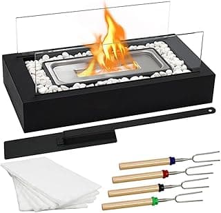 Metal Rectangle Table Top Firepit - Smores Maker Kit with 4 Roasting Sticks Indoor Tabletop Fire Pit & Outdoor Table Fireplaces, Gift for Mother's Day | Modern Home Décor, Housewarming & Birthday Gift