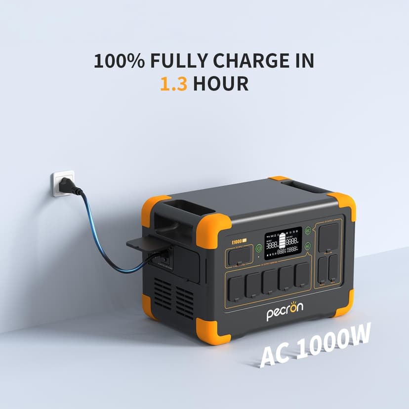 pecron Portable Power Station E1000LFP, 1024Wh LiFePO4 Battery Backup, 1800W Solar Generator Expandable to 4096Wh, Fast Charging Power Station for Emergencies, Camping, RV, Home Use