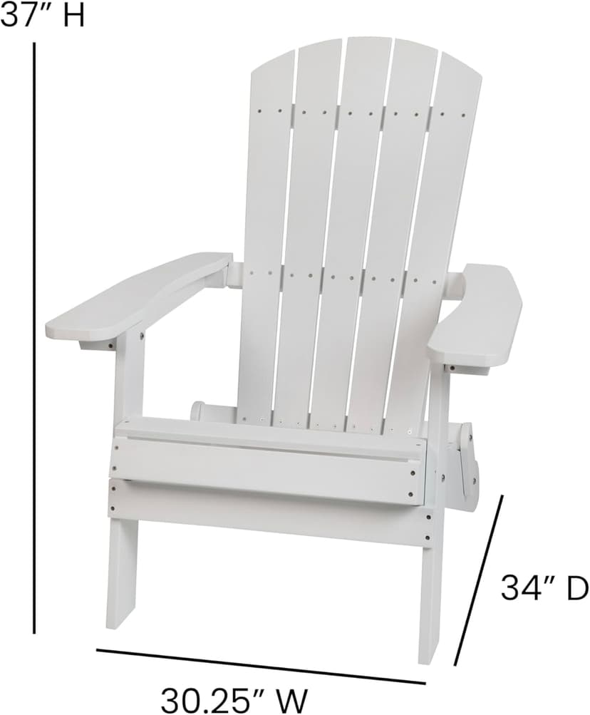 Flash Furniture Charlestown Commercial Folding Adirondack Chair - White - Poly Resin - Indoor/Outdoor - Weather Resistant
