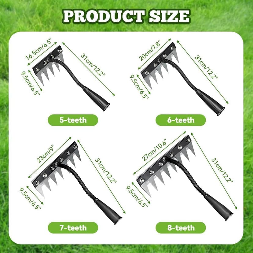 Iron Rake 2.0, Weed Puller Tool, Gardenia Iron Weeding Rake, Carbon Steel Garden Weeding Iron Weeding rake, Detachable Gardening Hand Weeder Puller Tool for Gardening and Weeding (8 Tooth)