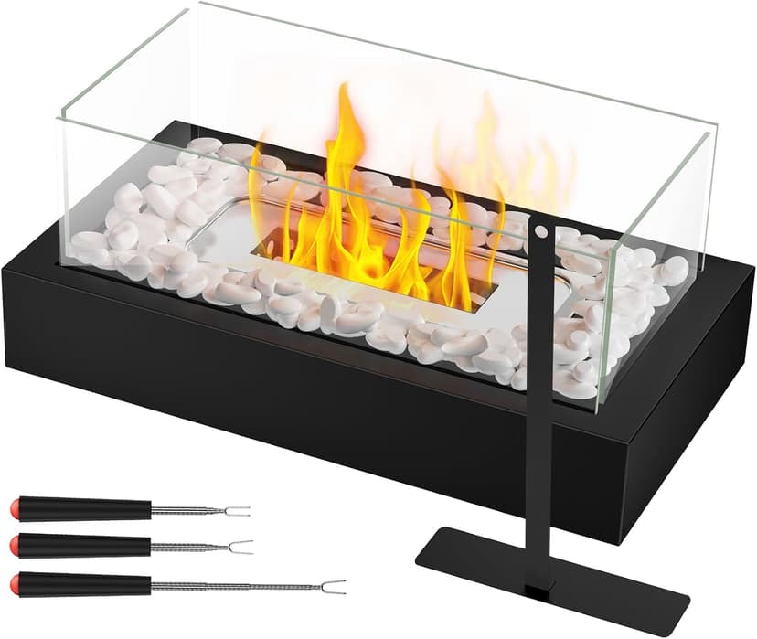 Tabletop Fire Pit, Portable Smores Maker Kit Indoor/Outdoor Mini Small Fireplace Table Top Decor Home Patio Gifts for Women Mom Housewarming Christmas Birthday White Elephant Gift