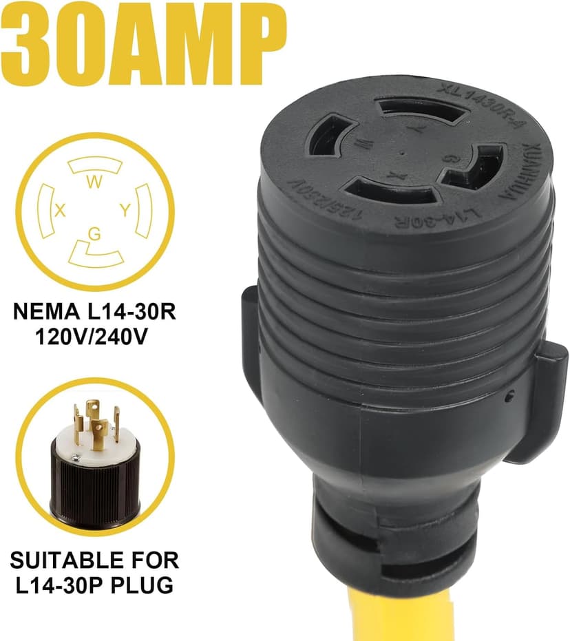 NEMA 10-30P to L14-30R Power Cord Adapter, ZDHQLHJ 30 Amp 3 Prong 10-30 Male Plug to 4 Prong Twist Lock L14-30 Female Outlet Receptacle Extension Cord, for Generator Welder Dryer Plasma Cutter