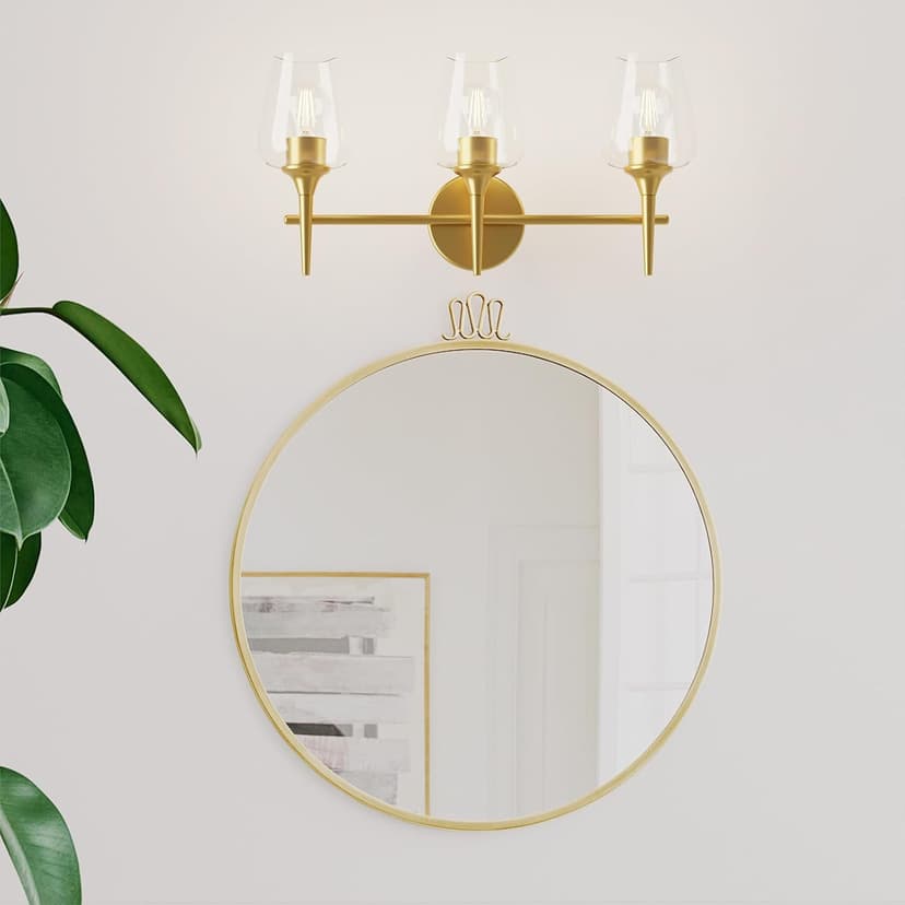 Bathroom Vanity Light Fixture, 3 Light Modern Gold Vanity Lighting fixtures, Lighting Fixtures Over Mirror, Wall Lamp with Clear Glass for Bathroom, Hallway, Bedroom with E26 Socket