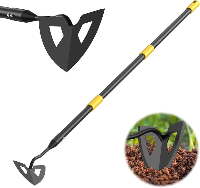 Hoe Garden Tools, 41.3 to 55.5 Inch Weeder Tool for Yard Long Handle, Garden Weeding Tool with Sharp Hoe and Comfort Grip for Loosening Soil, Weeding, Digging Trenches Gardening Tools