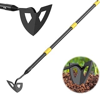 Hoe Garden Tools, 41.3 to 55.5 Inch Weeder Tool for Yard Long Handle, Garden Weeding Tool with Sharp Hoe and Comfort Grip for Loosening Soil, Weeding, Digging Trenches Gardening Tools