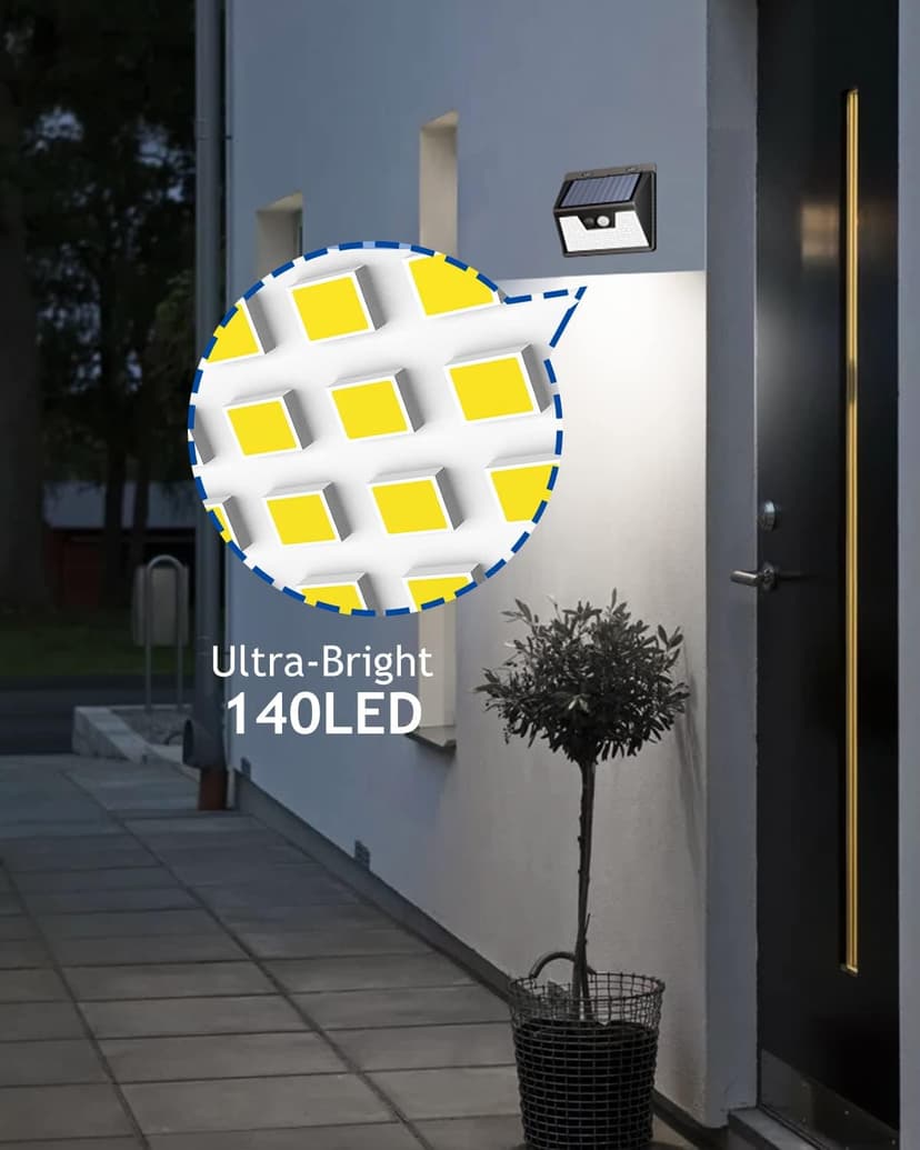 Peasur Solar Lights Outdoor Motion Sensor, 6 Pack 140 LED Solar Powered Fence Light Waterproof, 3 Modes Security Wall Lighting for Outside Yard Deck Garden