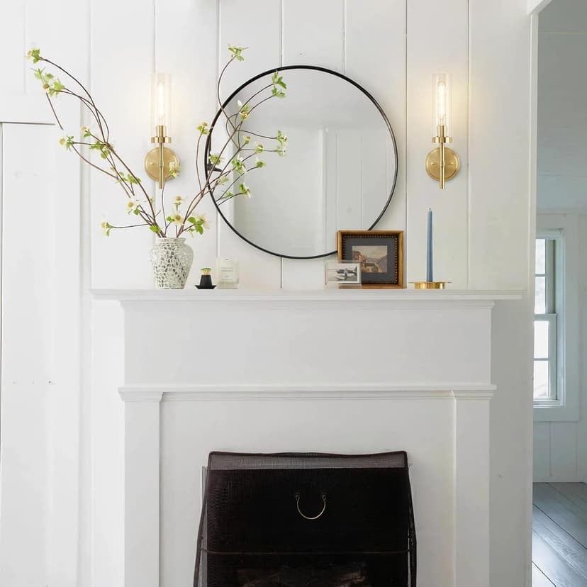Gold Wall Sconces Set of 2, Modern Bathroom Sconces Wall Lighting Vanity Light Fixtures with Clear Glass, Brushed Brass Wall Mount Lights for Living Room Corridor Mirror Bedroom Stairs