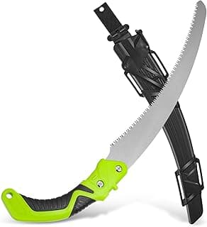 Auto Dynasty 15.5" Curved Handsaw Blade Pruning Hand Saw with Scabbard Safety Sheath Non-Slip Comfort Grip for Sawing, Trimming, Gardening, Cutting Wood, Green