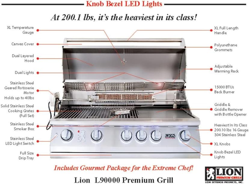 Lion L90000 40-Inch Built-in Propane Gas Grill with Rear Infrared Burner