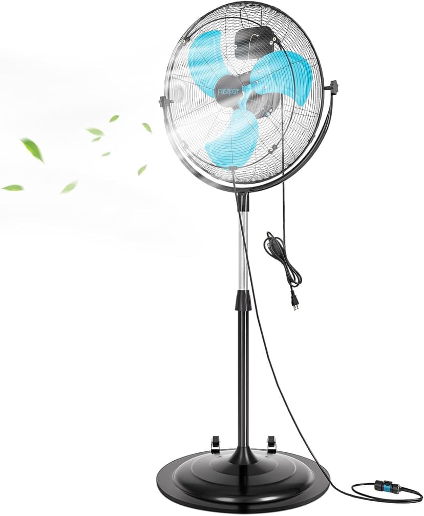 5600 CFM 20" High Velocity Outdoor Misting Fan, Standing Fans for Patio Waterproof, Cooling Floor Fan 3-Speed, 360°Oscillation, Adjustable Height, 2 Casters, Heavy Duty Metal Industrial Fan