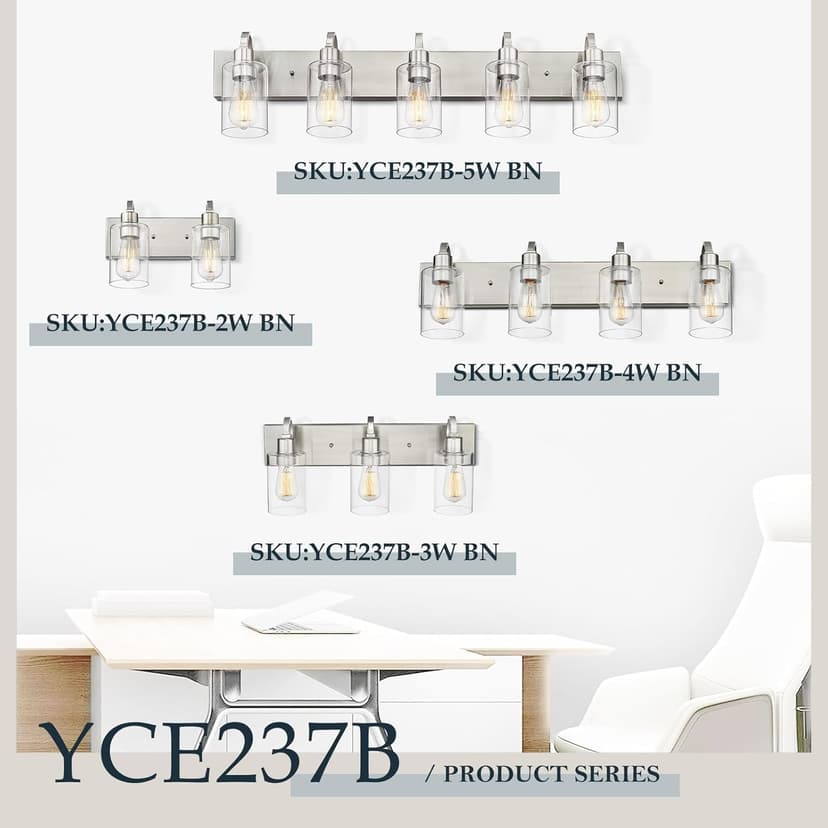 Emliviar 5-Light Bathroom Vanity Light Fixture, 37" Bath Wall Light Fixtures in Brushed Nickel Finish with Clear Glass, YCE237B-5W BN