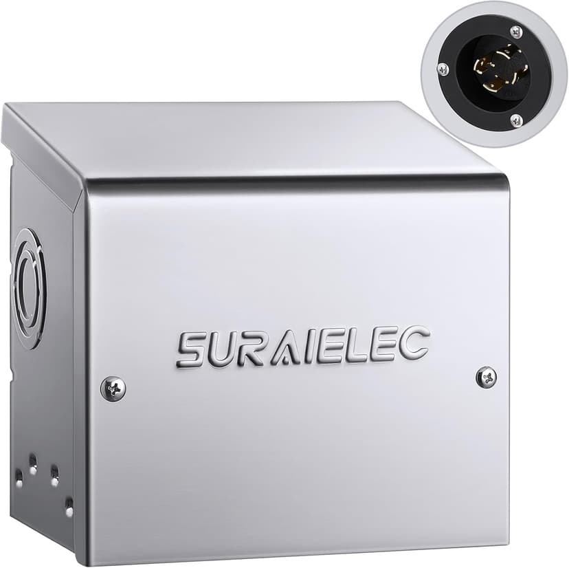 SURAIELEC 30 Amp Generator Power Inlet Box, NEMA L14-30P Generator Box for 4-Prong Generator Cord, Stainless Steel Housing, 125/250V, 7500W Weatherproof Outdoor Power Inlet Box