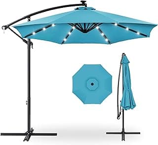Best Choice Products 10ft Solar LED Offset Hanging Market Patio Umbrella for Backyard, Poolside, Lawn and Garden w/Easy Tilt Adjustment, Polyester Shade, 8 Ribs - Sky Blue