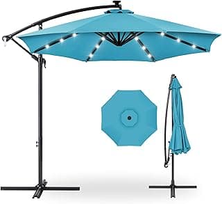 Best Choice Products 10ft Solar LED Offset Hanging Market Patio Umbrella for Backyard, Poolside, Lawn and Garden w/Easy Tilt Adjustment, Polyester Shade, 8 Ribs - Sky Blue