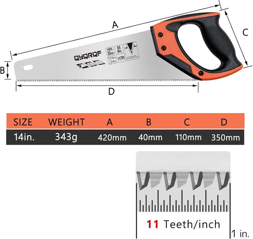 14 Inch Hand Saw, Heavy Duty Wood Saw with Ergonomical Handle Rust-proof Handsaw for Sawing Pruning Gardening Wood Plastic and Drywall (orange)