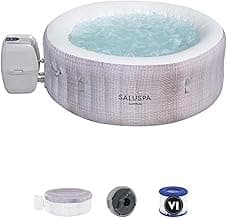 Bestway SaluSpa Cancun AirJet 2 to 4 Person Inflatable Hot Tub, 71 x 26 Inch Round Portable Outdoor Spa with 120 Soothing Jets and Cover, Gray