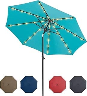 Tempera Solar Patio Umbrella 40 LED Lighted Outdoor Umbrella Table Market Umbrella with Push Button Tilt and Crank, Solar Umbrella with Sturdy Pole&Fade Resistant Canopy, Easy to Set