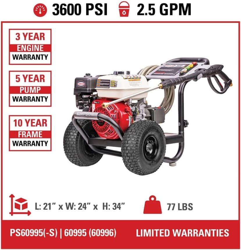 SIMPSON 60996 PowerShot 3600 PSI 2.5 GPM Professional Gas Pressure Washer with AAA Triplex Pump