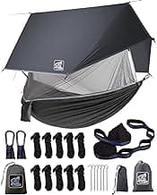 Miztli Camping Hammock with Net and Rain Fly, Portable Lightweight Outdoor Hammock Tree Travel Backpacking Hammock Tent with 20Ft(Total) Tree Straps, Perfect for Camping Hiking Yard Adventure Survival
