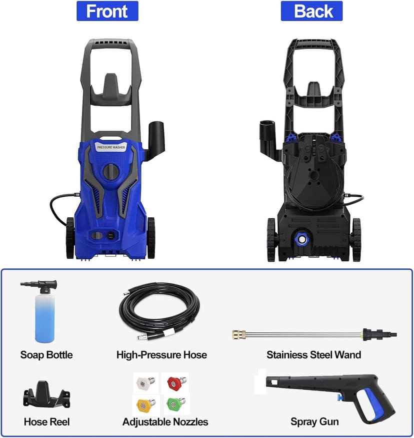 Power Washers Electric Powered 5000PSI-max 3.2GPM High Pressure Washer Car Cleaning Machine with Adjustable Spray Nozzle and Foam Cannon for Home Driveway Patio Deck, Deep Blue