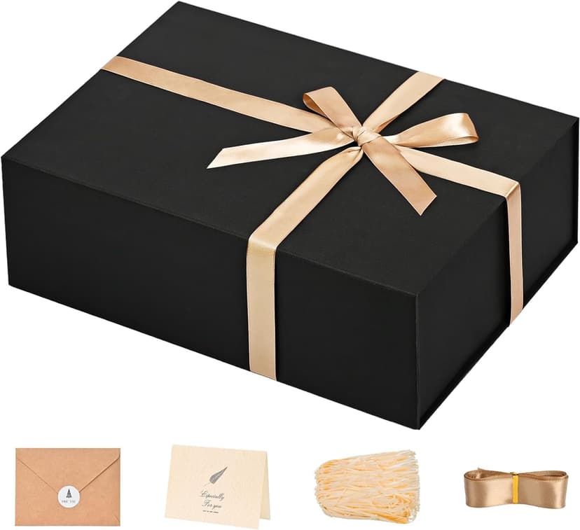 LIFELUM Gift Box 13''x10''x5'' Large Black Mother's Day Gift Boxes with Magnetic Lids Luxury Gifts Box for Mom Groomsman Proposal Contains Card, Ribbon, Filler Birthday Gift Packging