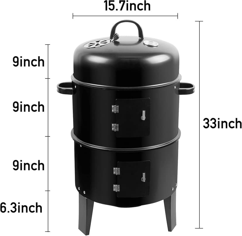ZXMT 17 Inch Vertical Multi-Layer Steel Charcoal Smoker, Heavy Duty Round Charcoal BBQ Grill for Outdoor Smoking Grill with Thermometer Outdoor Home Party