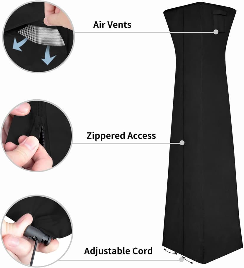 Easy-Going Pyramid Torch Patio Heater Cover with Zipper and Storage Bag, Waterproof Outdoor Heater Cover Dustproof, UV-Resisant, Wind-Resistant (90"H x 23"L x 23"W, Black)