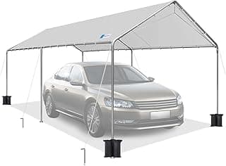 10x20 ft Heavy Duty Car Canopy Galvanized Frame Carport Outdoor Party Tent Boat Shelter with Reinforced Structure, No Sidewall - Light Grey