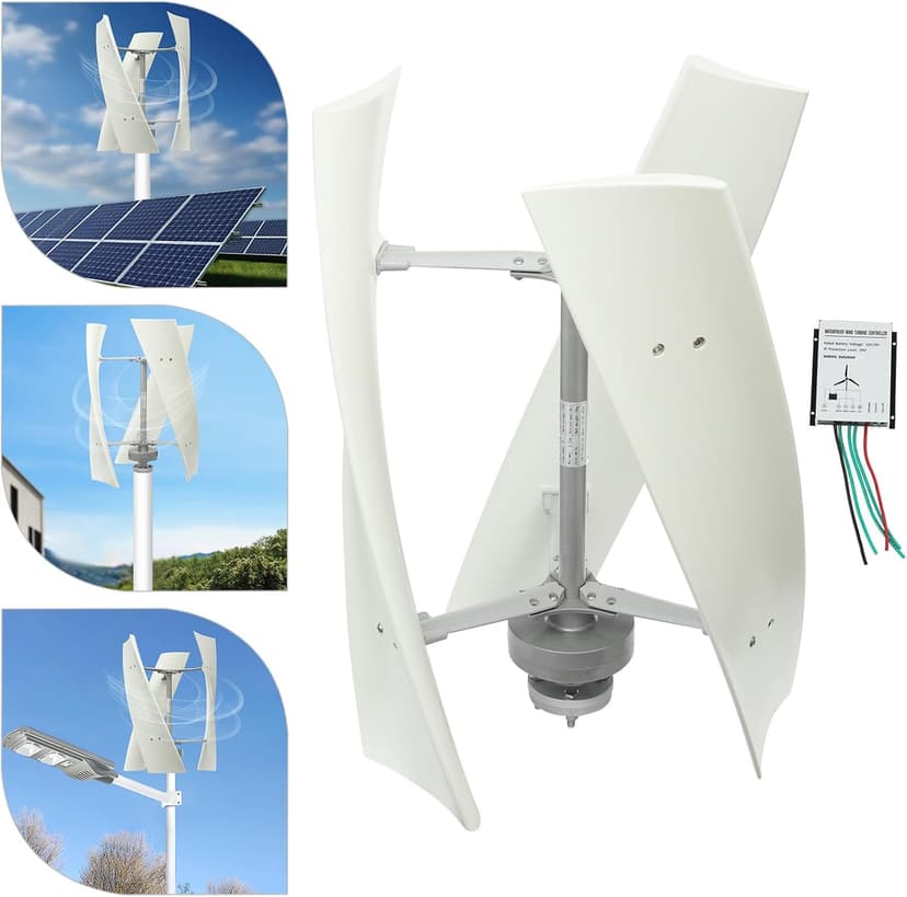 Wind Turbine, 500W Vertical Axis Wind Turbine Generator Home Windmill Kit Hybrid Wind System with Controller for Home, Business, Industrial Energy Supply (500W 12V White)
