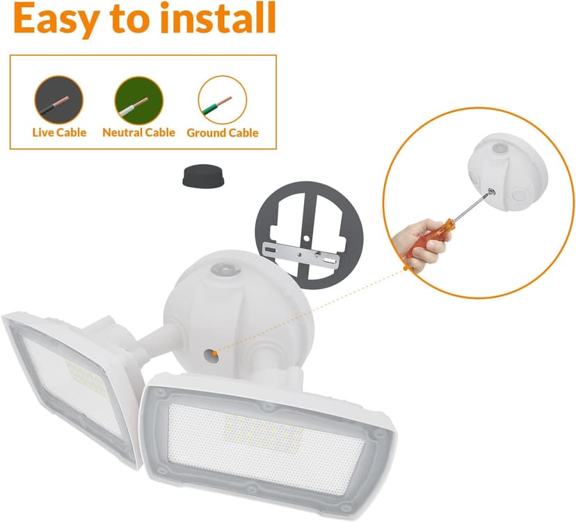 LEPOWER 2 Pack LED Security Light Dusk to Dawn Outdoor Flood Light Fixture with 2 Adjustable Heads, 3000LM/28W, 5500K, IP65 Waterproof Exterior Flood Lights for Garage, Backyard (White)