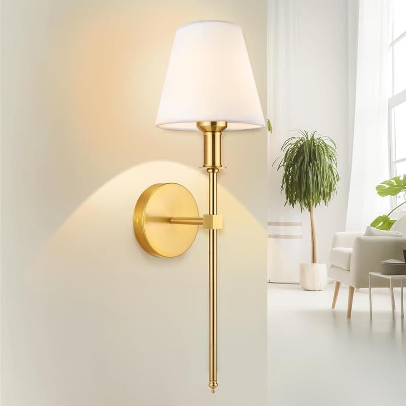 Wall Sconces Sets of 2, Bathroom Vanity Sconces Wall Lighting with White Fabric Shades, Retro Industrial Wall Lamps, Wall Lights Suitable for Bedroom Living Room Kitchen