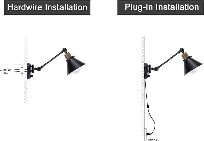 TRLIFE Wall Sconce Plug in, Dimmable Wall Sconce Wall Lights with Plug in Cord and Dimmer On/Off Knob Switch, Swing Arm Wall Light for Bedside Bedroom Stairway Living Room(1 Pack, 1 Bulb Included)