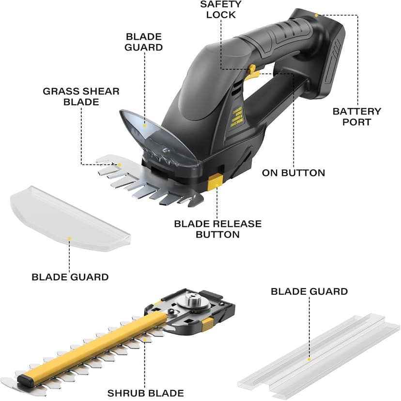Hedge Trimmer Cordless for DEWALT 20V MAX Battery, 1500RPM Grass Trimmer Electric Hedge Trimmer, 2 in 1 Design for Yard, Garden, Lawn Care(Battery Not Included) (Black)