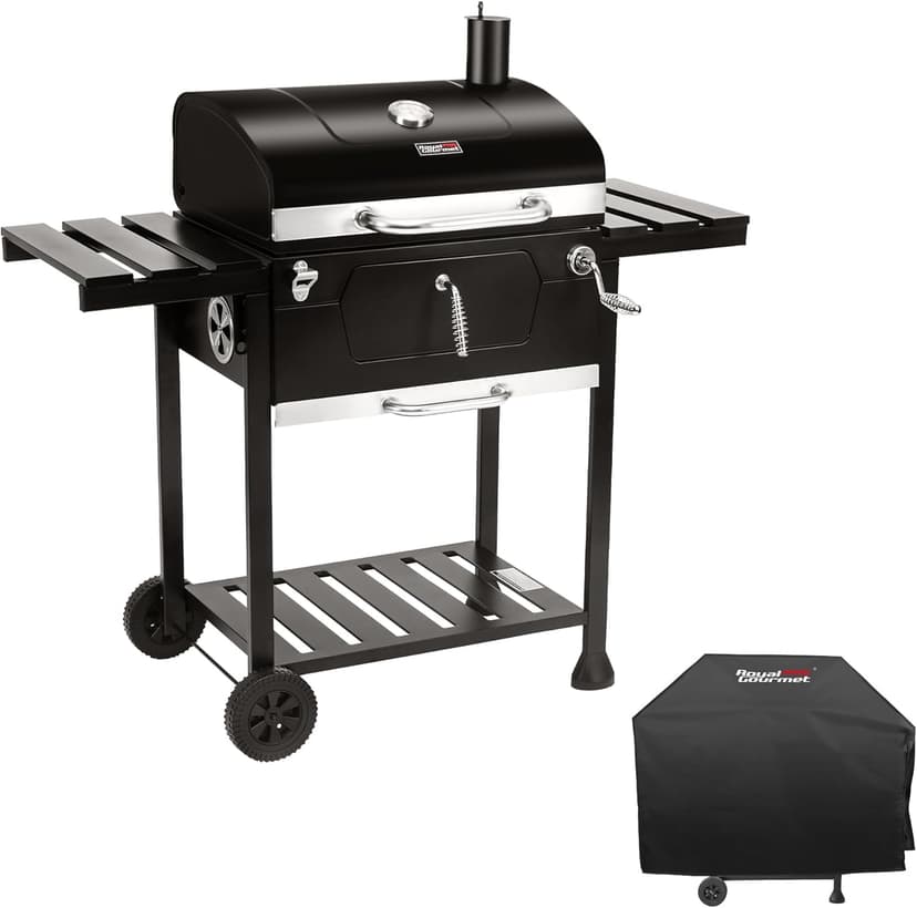 Royal Gourmet CD1824EC 24-Inch Movable Charcoal Grill with Cover, 490 Sq. In. Cooking Area, Outdoor Barbecue Grill with Foldable Side Tables for Outdoor Picnic and Camping Grilling, Black
