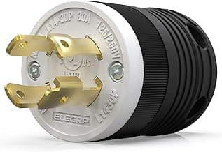 ELEGRP NEMA L14-30P Locking Plug, Generator Twist Lock Adapter Male Plug, 30 Amp 125/250V 3 Pole 4 Wire Grounding, Industrial Grade Heavy Duty, UL Listed (1 Pack, Black/White)