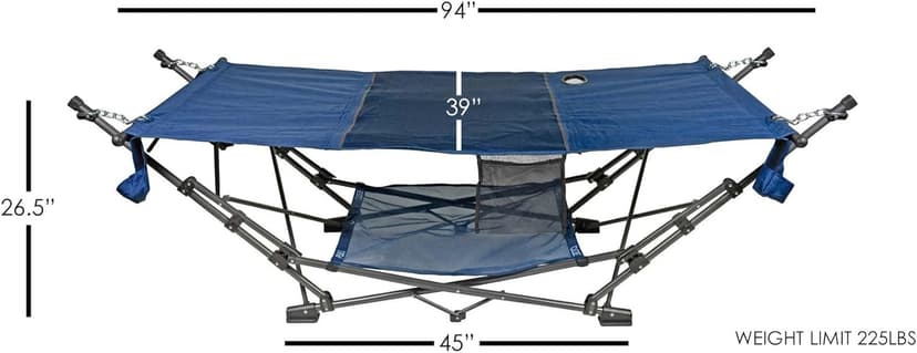 Zenithen Limited Outdoor Indoor Portable Foldable Metal Framed Lounge Hammock Furniture for Camping, Backyard, and Patio, Full Sized Hammock with Storage, Blue