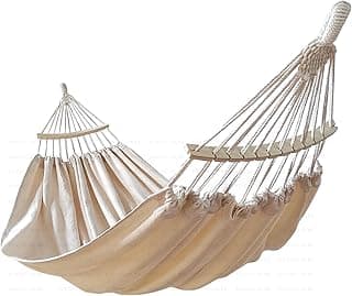 Double Hammock 2 Person Extra Large 220x150cm Total Length 330cm Load 500lb Canvas Cotton Hammock for Patio Porch Garden Backyard Lounging Outdoor and Indoor with Removable Spreader bar