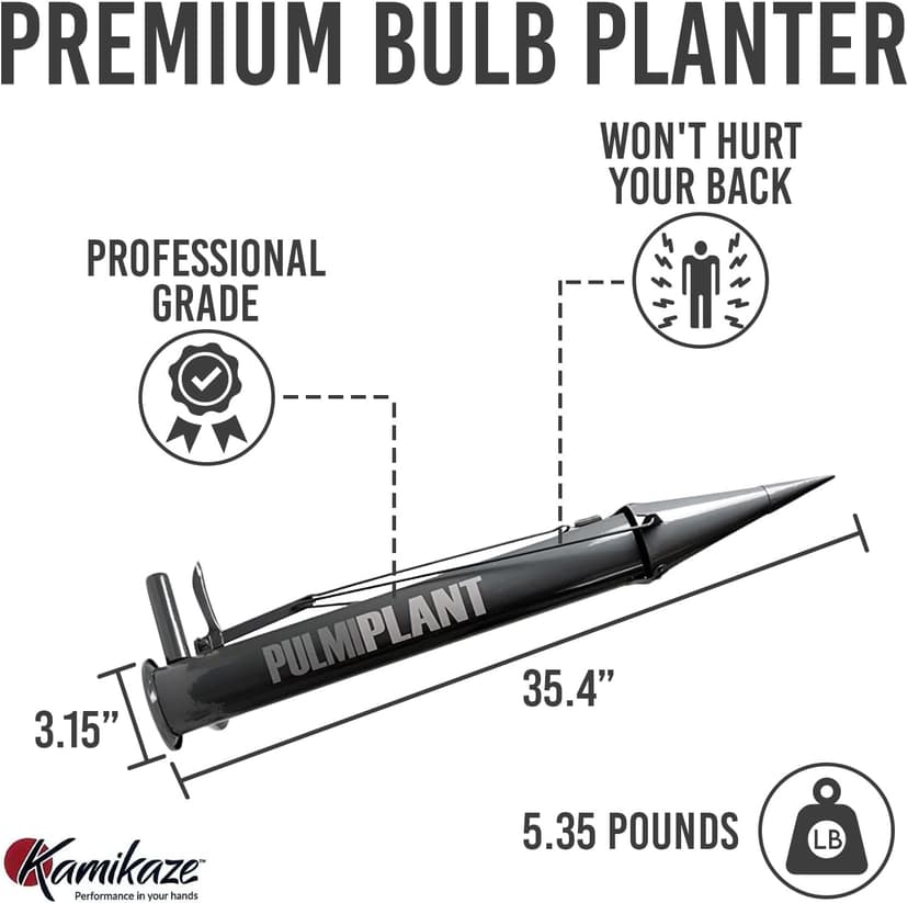 Bulb Planter Tool for Vegetables and Bulbs– Manual Seedling Transplanter with Sharp and Reinforced Tip – Durable and Stainless Steel Gardening Tool for Soft Loam Soil – Easy Garden Planting