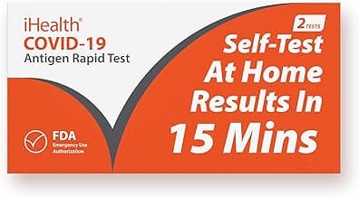 iHealth COVID-19 Antigen Rapid Test, 1 Pack, 2 Tests Total, FDA EUA Authorized OTC at-Home Self Test, Results in 15 Minutes with Non-invasive Nasal Swab, Easy to Use & No Discomfort