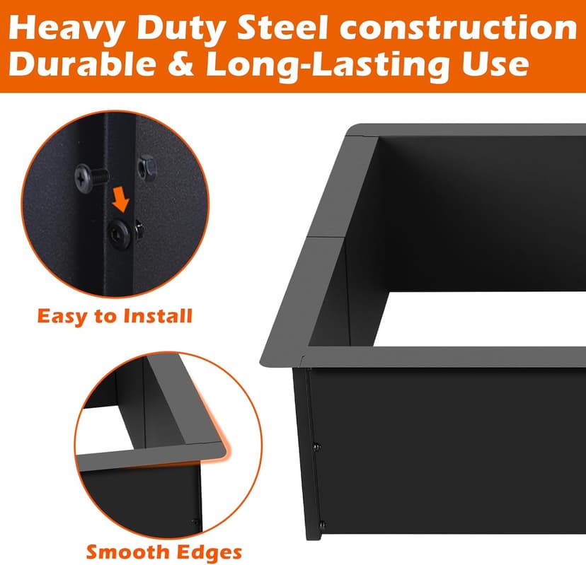 OUSHENG 32 Inch Square Fire Pit Ring Insert for Outside Wood Burning, 36 Inch Outer Large Solid Steel Firepit Liner for Above or In-Ground Outdoor DIY Camping Garden Patio Backyard