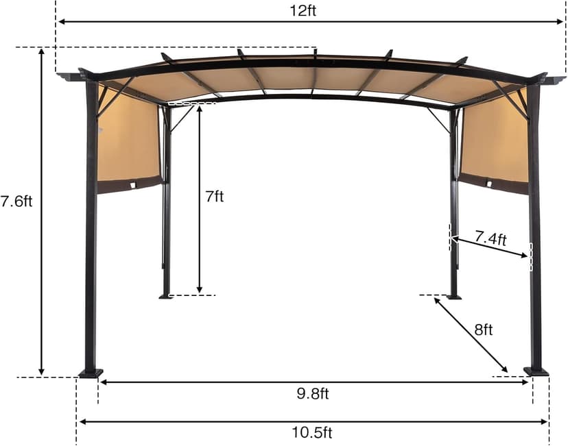 Outvita Patio Pergola, 8x12ft Arched Aluminum Gazebo with Adjustable Waterproof Sun Shade Shelter Awning for Garden Lawn Deck